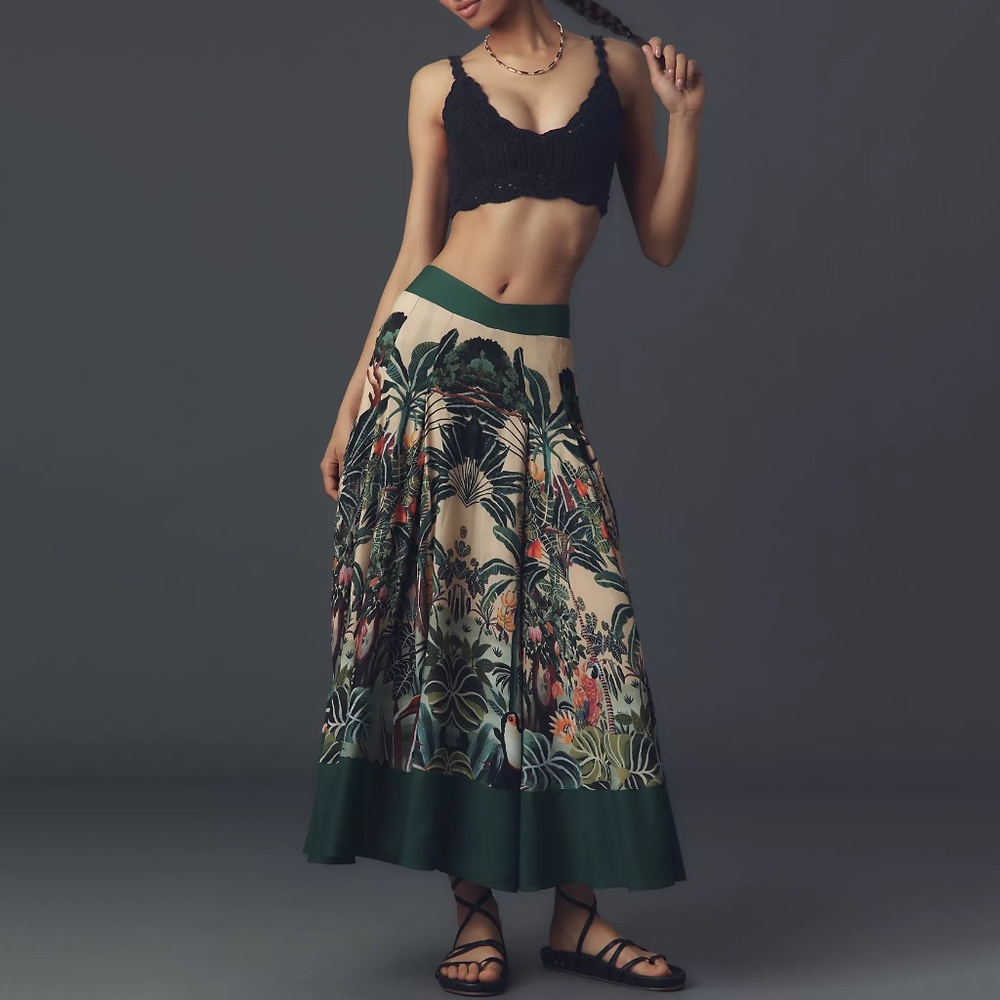 NWT Farm Rio Jungle Print V-Waist Midi Skirt Size Medium - Picture 12 of 12